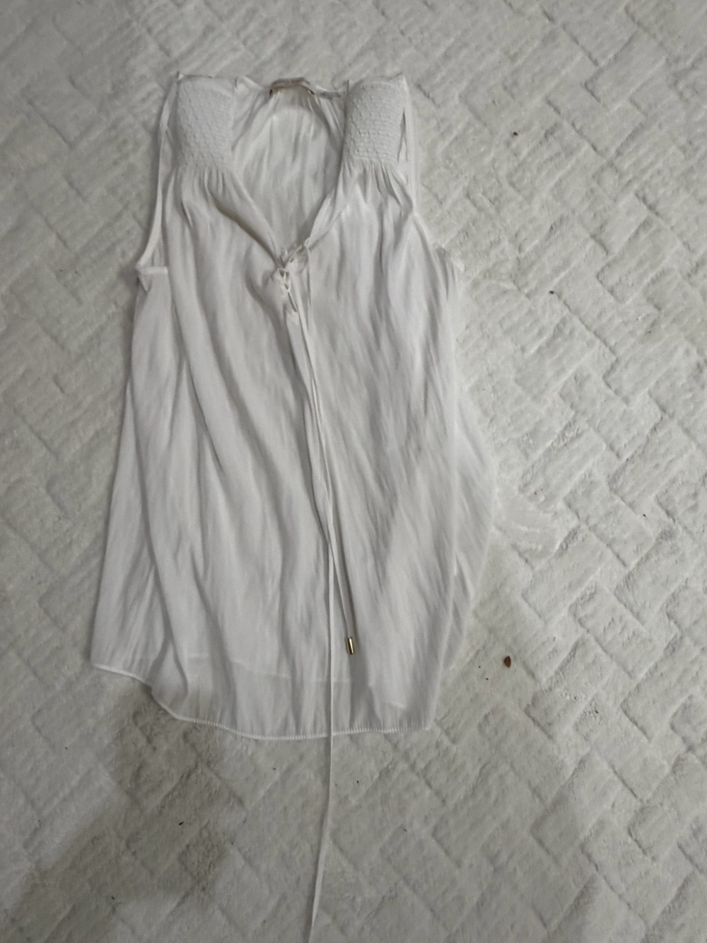 Ramy Brook White Smocked Strap V-Neck Tie-Front Camisole